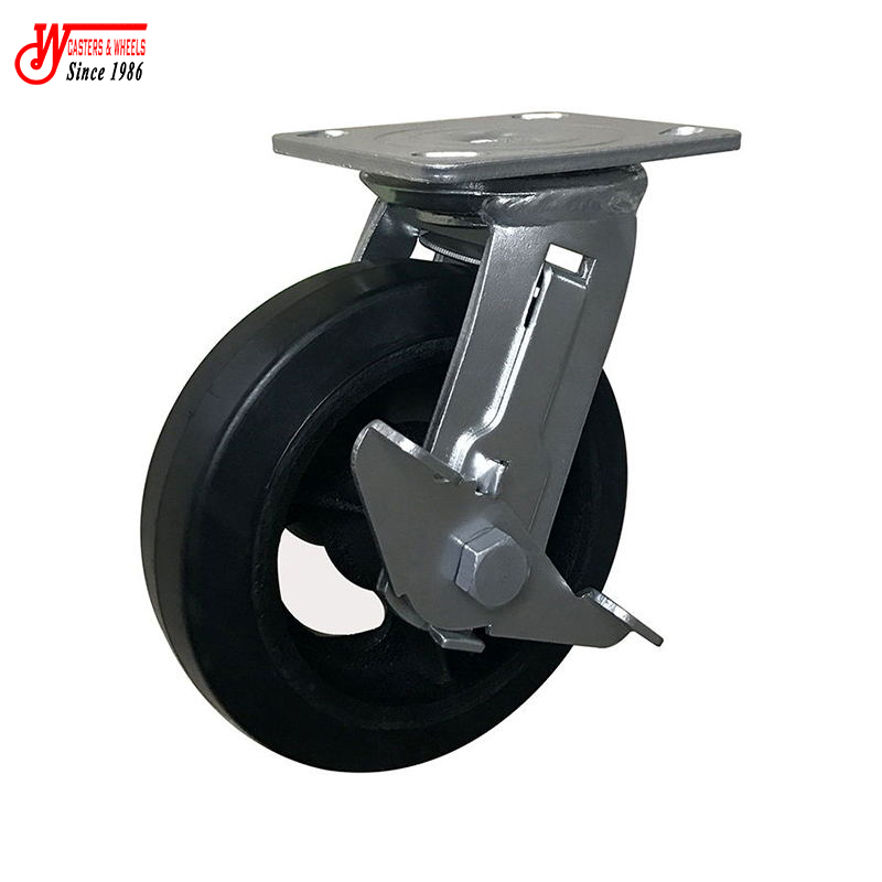 150mm 6"x2" Heavy Duty Rubber on Steel Casters for hand trolley with brakes